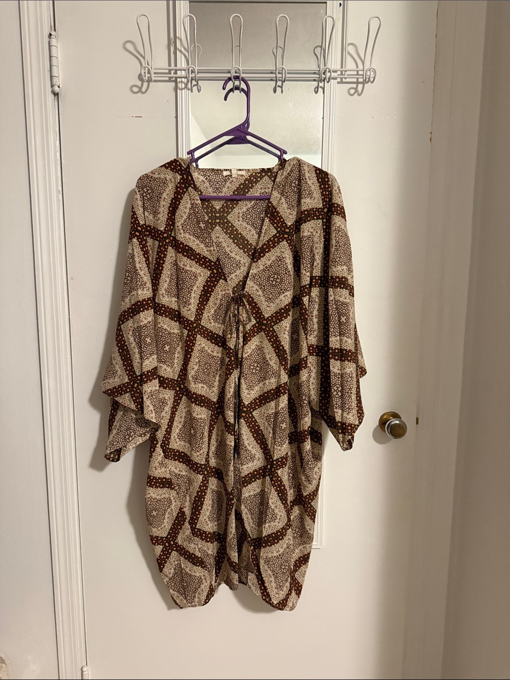easel Cream and Brown Patterned Kimono Tunic